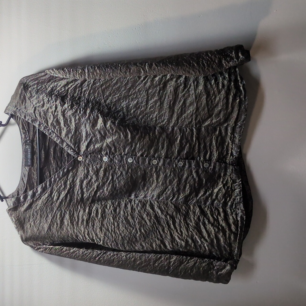 Cut Loose Metal Gray Charcoal Shimmer Top, Size M